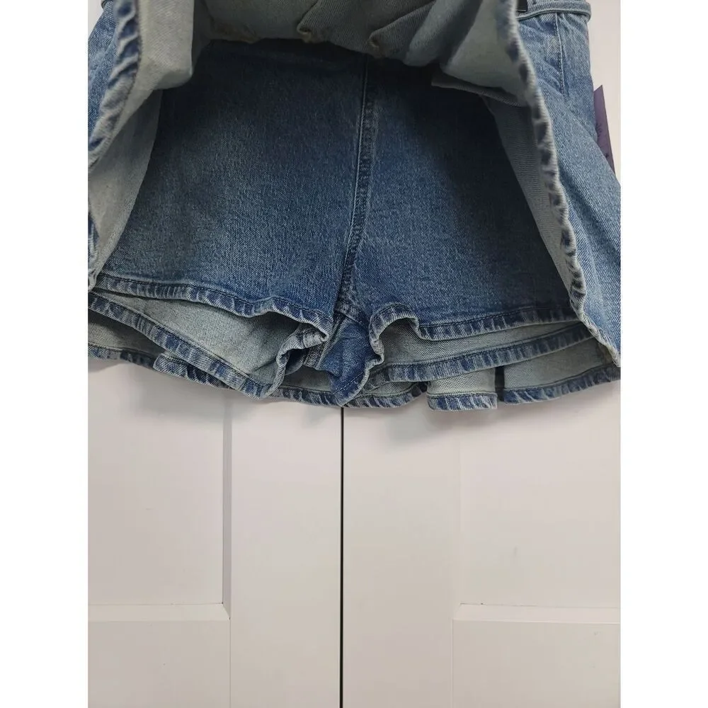 Wild Fable Denim Pleated Mini Skirt Medium Wash Skater Skort Y2K Style Size 4